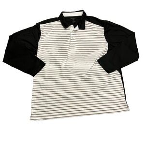 San Soleil Polo Shirt Men’s 2XL Striped White Black UPF 50 Performance Golf L/S